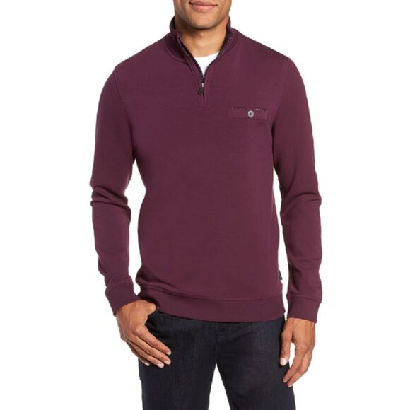 TED BAKER Peper Trim Fit Maroon Half Zip Pullover Sweater Size 5 or XL - Picture 1 of 6